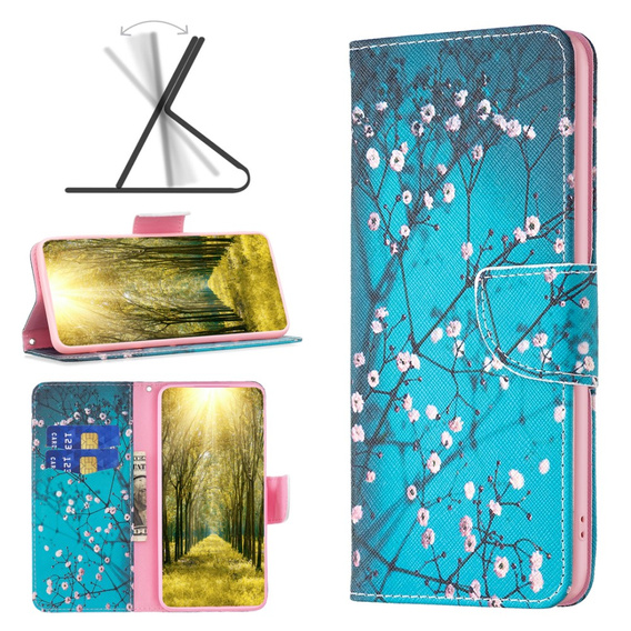 Klopové pouzdro pro Samsung Galaxy M34, Wallet, Sakura, modré