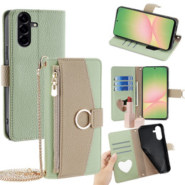 Flipové pouzdro Wallet Zipper Pocket pro Samsung Galaxy A56 5G, Wallet Zipper Pocket, se zrcátkem, zelené