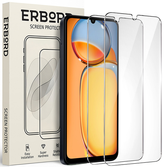2x tvrzené sklo pro Xiaomi Redmi 13C / Poco C65, ERBORD 9H Hard Glass na displeji