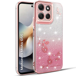 Pouzdro pro Motorola Moto G56 5G, Glitter Flower, růžové rose gold