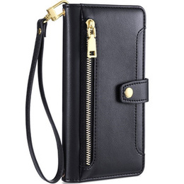 Klopové pouzdro pro iPhone 14, Wallet Zipper Pocket, černé