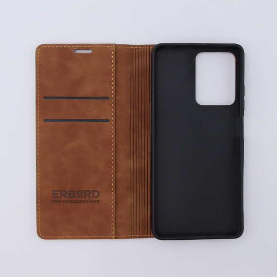 Pouzdro pro Xiaomi Redmi Note 12 5G / Poco X5 5G, ERBORD Vintage peněženka s klopou, hnědé