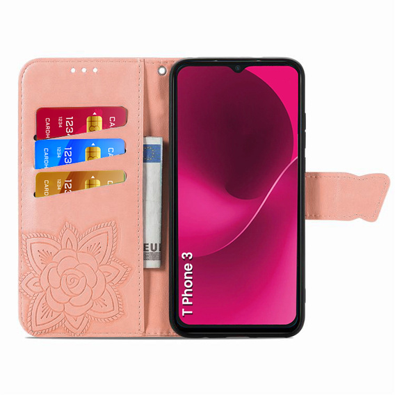 Klopové pouzdro pro T Phone 3 5G, Butterfly, růžové rose gold