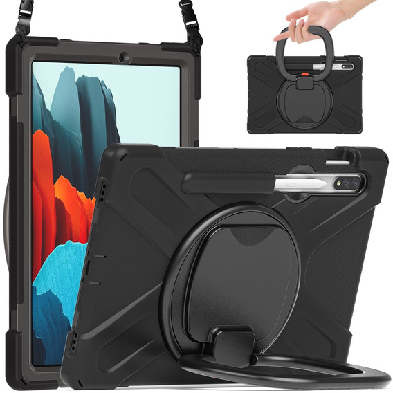 Pouzdro pro Samsung Galaxy Tab S10 Lite / S10 FE / S9 FE / S9 / S8 / Tab S7, pancéřové otočné 360, černé