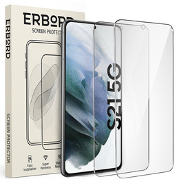 2x tvrzené sklo pro Samsung Galaxy S21, ERBORD 9H Hard Glass na displeji