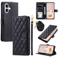 Pouzdro s klopou pro iPhone 16, Rhombus Crossbody Leather, černé