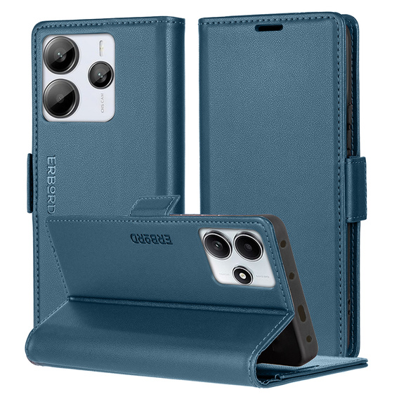 Pouzdro pro Xiaomi Redmi Note 14 5G, ERBORD Glossy Litchi, flipová peněženka, modré