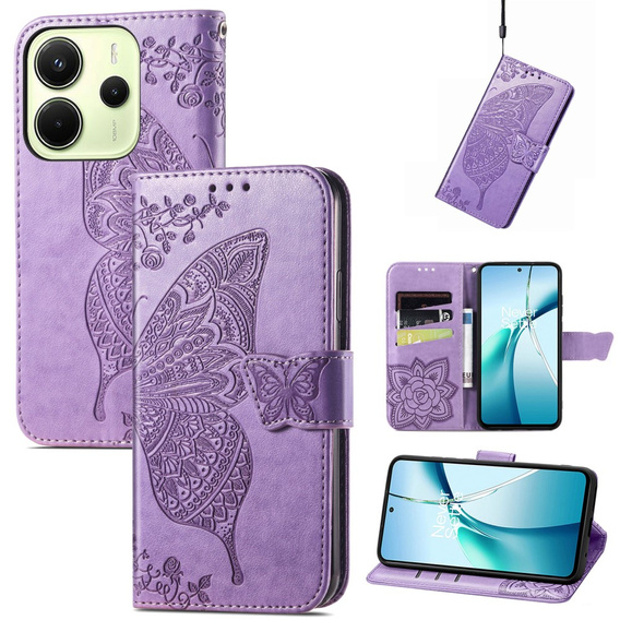Klopové pouzdro pro Xiaomi Redmi Note 14 4G, Butterfly, fialové