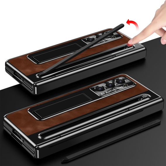 Pouzdro s podstavcem Leather+PC s průhledným okénkem a stylusem pro Samsung Galaxy Z Fold6 5G