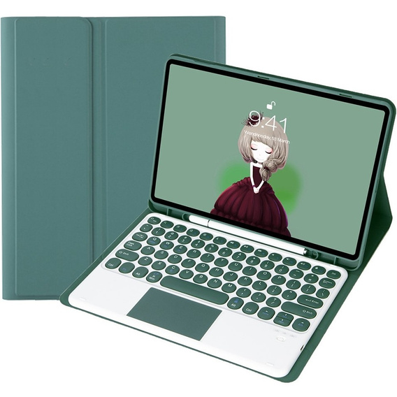 Pouzdro + klávesnice Samsung Galaxy Tab S6 Lite 2020 P610/P615 / S6 Lite 2022 10.4, Touchpad Pen Slot, tmavě zelené