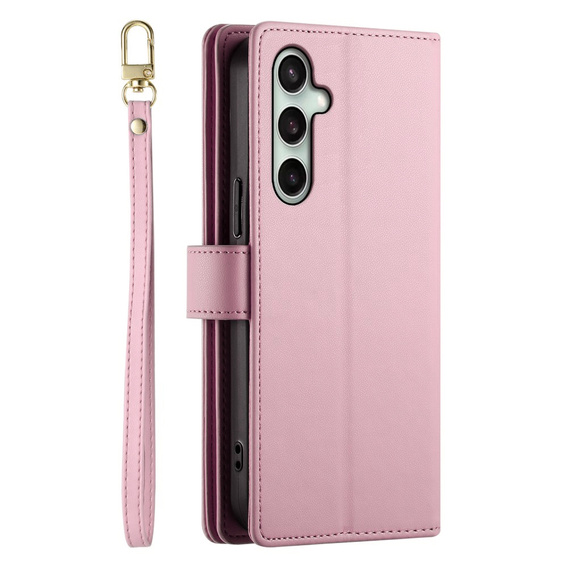 Klopové pouzdro pro Samsung Galaxy S24 FE, Wallet Zipper Pocket, růžové