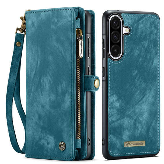 CASEME pouzdro pro Samsung Galaxy A56 5G, Retro Leather Wallet, s páskem, zelené