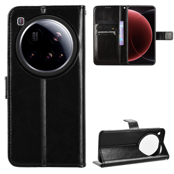 Klopové pouzdro pro Xiaomi 15 Ultra, Crazy Horse Wallet, černé