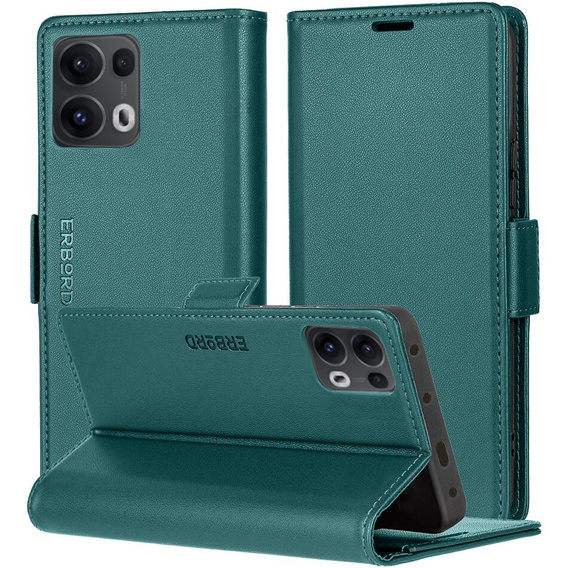 Pouzdro pro Oppo Reno 13 Pro, ERBORD Glossy Litchi, flipová peněženka, zelené