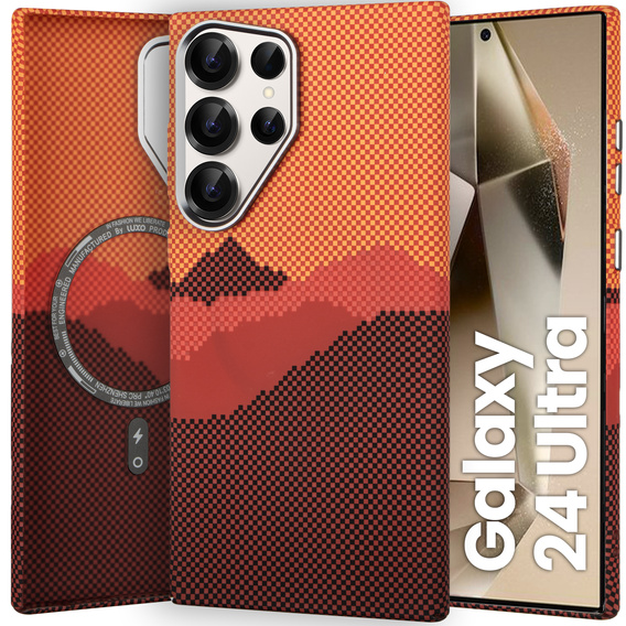Pouzdro pro Samsung Galaxy S24 Ultra, Carbon Fiber MagSafe, oranžové