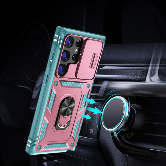 Pouzdro pro Samsung Galaxy S24 Ultra, CamShield Slide, zelený / růžové
