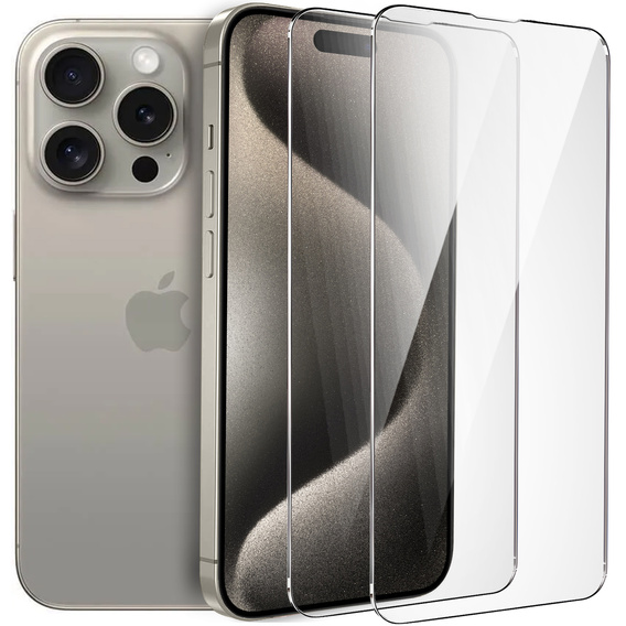 2x tvrzené sklo pro iPhone 15 Pro, ERBORD 9H Hard Glass na displeji
