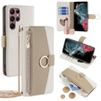 Flipové pouzdro Wallet Zipper Pocket pro Samsung Galaxy S22 Ultra, Wallet Zipper Pocket, se zrcátkem, bílé