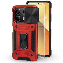 Pancéřové pouzdro pro Xiaomi Redmi Note 13 5G, CamShield Slide, červené + tvrzené sklo 9H