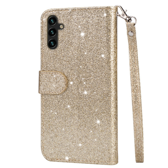 Klopové pouzdro pro Samsung Galaxy A55, Wallet Zipper Pocket Glittery, zlaté