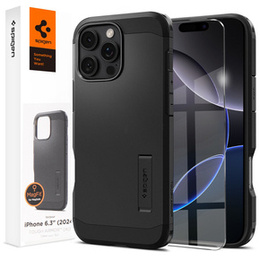 Pouzdro Spigen pro iPhone 16 Pro, Tough Armor Mag MagSafe, černé + 9H tvrzené sklo