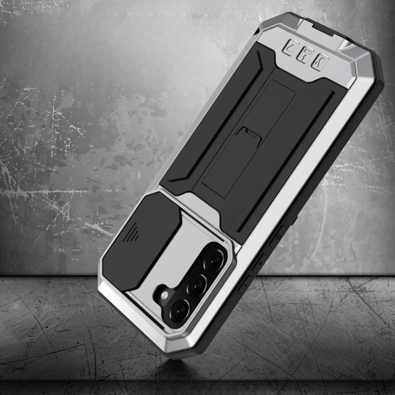 Pancéřové pouzdro pro Samsung Galaxy S22, R-JUST CamShield Slide, stříbrné