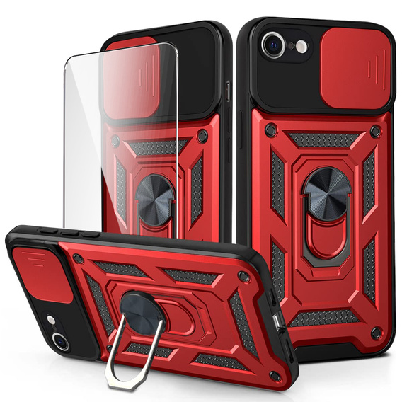 Pancéřové pouzdro pro iPhone 16E, CamShield Slide, červené + tvrzené sklo 9H