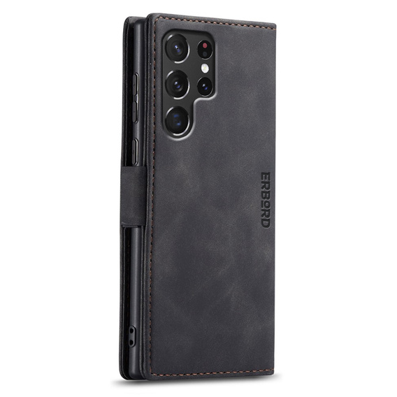 Pouzdro pro Samsung Galaxy S23 Ultra, ERBORD Vintage peněženka s klopou, černé