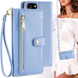 Klopové pouzdro pro iPhone 16E, Wallet Zipper Pocket, modré