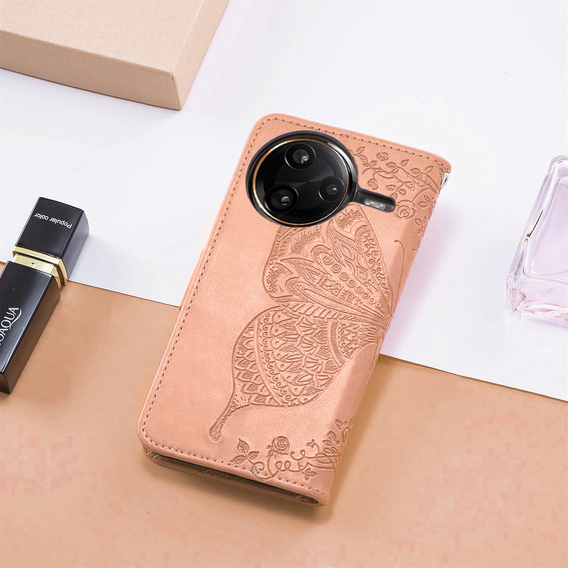 Klopové pouzdro pro Xiaomi Poco F7 Ultra, Butterfly, růžové rose gold