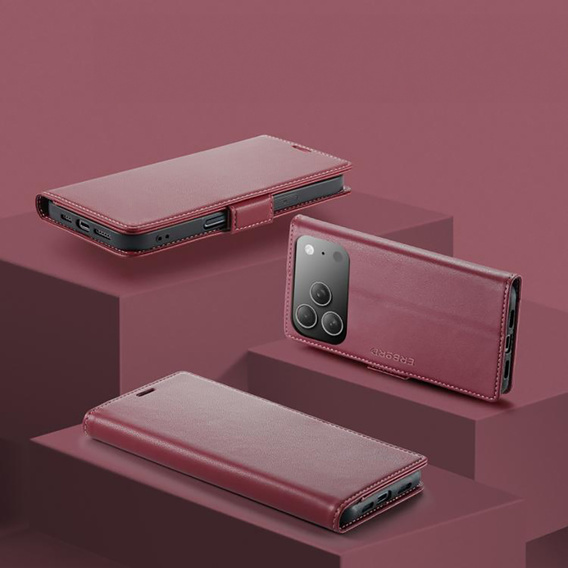 ERBORD Lesklé pouzdro Litchi, flipová peněženka pro iPhone 17 Pro Max
