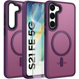 Pouzdro pro Samsung Galaxy S21 FE, pro MagSafe, ERBORD Matt Case, tmavě fialové + sklo na displej