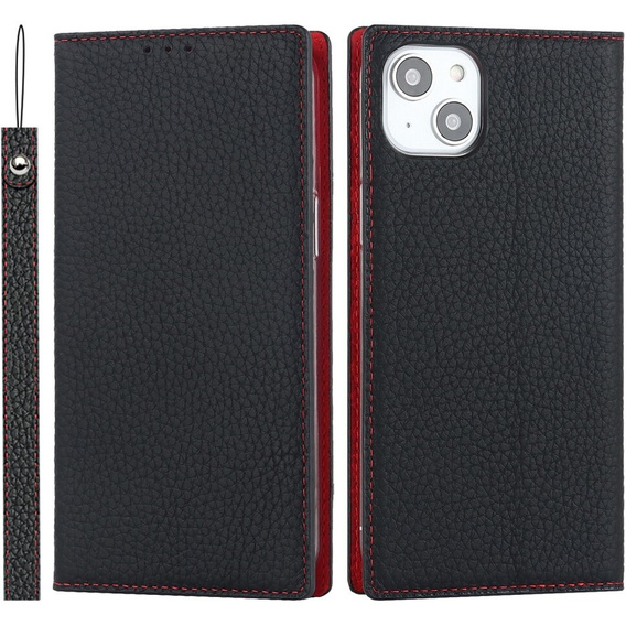 Klopové pouzdro pro iPhone 15, Litchi Skin Grain, černé
