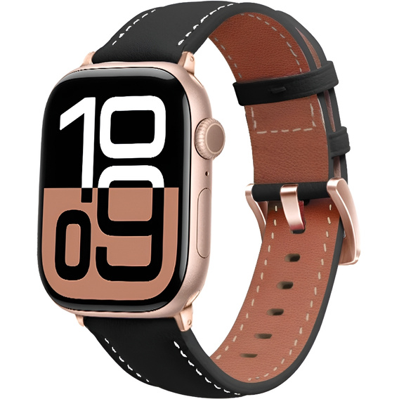 Kožený řemínek pro Apple Watch 1/2/3/4/5/6/7/8/SE/Ultra 42/44/45/49 mm, černý