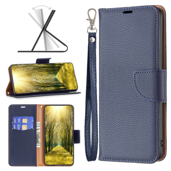 Klopové pouzdro pro Samsung Galaxy A25 5G, Wallet Litchi Leather, námořnicky modré + 9H sklo 