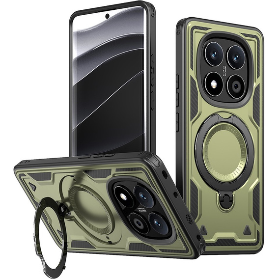 Pouzdro pro Xiaomi Redmi Note 14 Pro 5G /  Poco X7 5G, Military MagSafe, zelené + 9H sklo