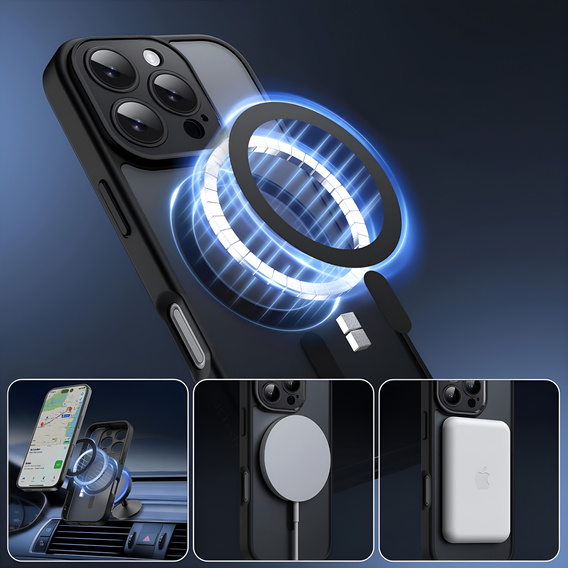 Pouzdro pro iPhone 16 Pro, pro MagSafe, ERBORD Matt Case, černý + sklo na displej