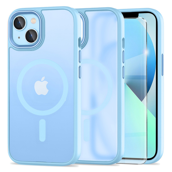 Pouzdro pro iPhone 13, pro MagSafe, ERBORD Matt Case, modrý + sklo na displej