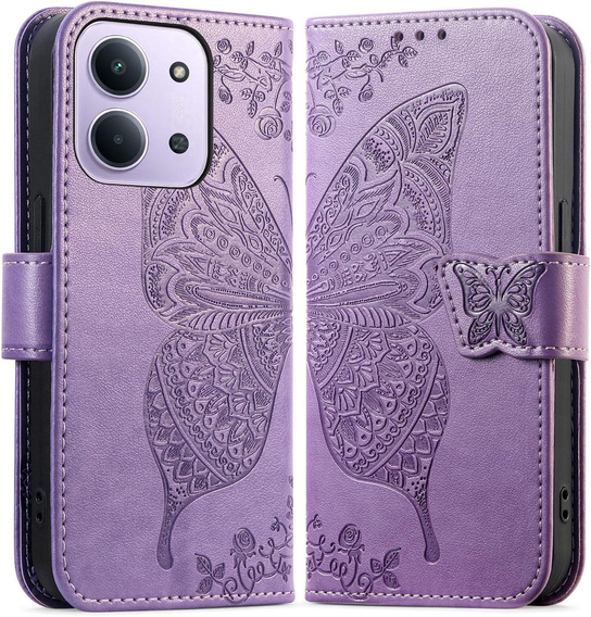 Klopové pouzdro pro Xiaomi Redmi 15C 4G/LTE, Butterfly, fialové