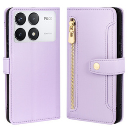 Klopové pouzdro pro Xiaomi Poco F6 Pro, Wallet Zipper Pocket, fialové