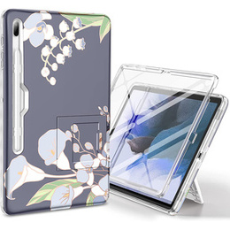 Pouzdro pro Samsung Galaxy Tab S7 FE, Suritch Full Body Flowers, šedé