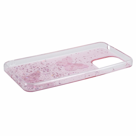 Pouzdro pro Xiaomi Redmi 13C / Poco C65, Glitter Butterfly, růžové