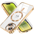 Pouzdro pro iPhone 14 Plus, Electro MagSafe, zlaté + sklo na displej