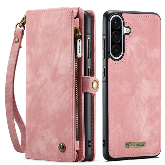 CASEME pouzdro pro Samsung Galaxy A56 5G, Retro Leather Wallet, s páskem, růžové