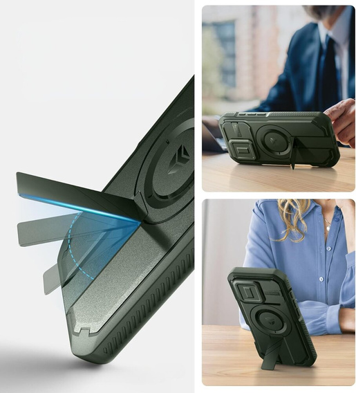 Pancéřové pouzdro pro iPhone 16 Pro, Dexnor CamProtect MagSafe, zelené (dva rámečky)
