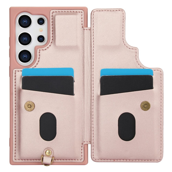 Pouzdro pro Samsung Galaxy S24 Ultra, Leather Flower Card Slot, růžové