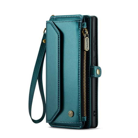 Pouzdro CASEME pro Samsung Galaxy S25 Ultra, RFID Leather Wallet, s popruhem přes rameno, zelené