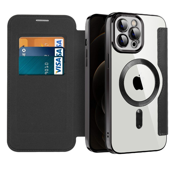 Klopové pouzdro pro iPhone 12 Pro, RFID Wallet MagSafe CamShield, černé