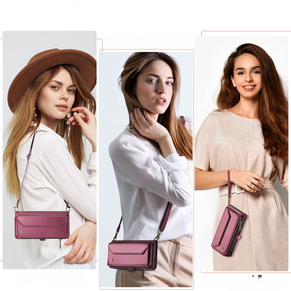 Pouzdro CASEME pro Samsung Galaxy S24 FE, RFID Leather Wallet, s popruhem přes rameno, červené