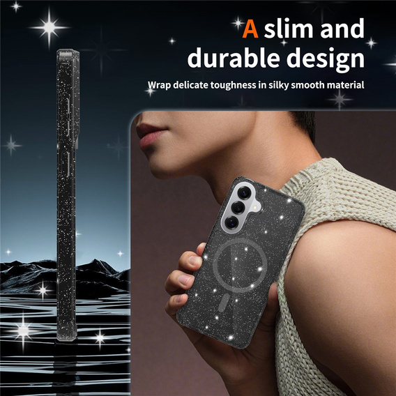 Brokatové pouzdro, pro MagSafe pro Samsung Galaxy S26 Plus, průhledné / černé